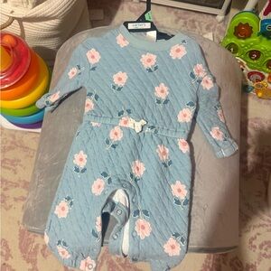 Carter's Quilted Blue and Pink Floral Footie